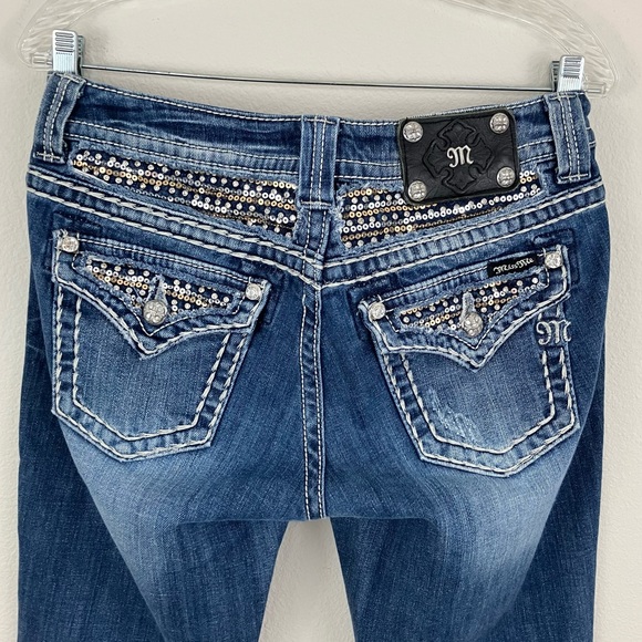 Miss Me Vintage Wash Rhinestone Bootcut Jeans - Picture 8 of 14